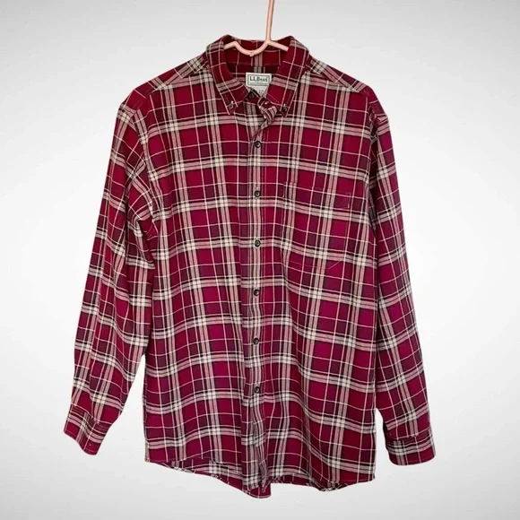LL Bean 100% Cotton Flannel Plaid Buttondown Shirt - Picture 2 of 8